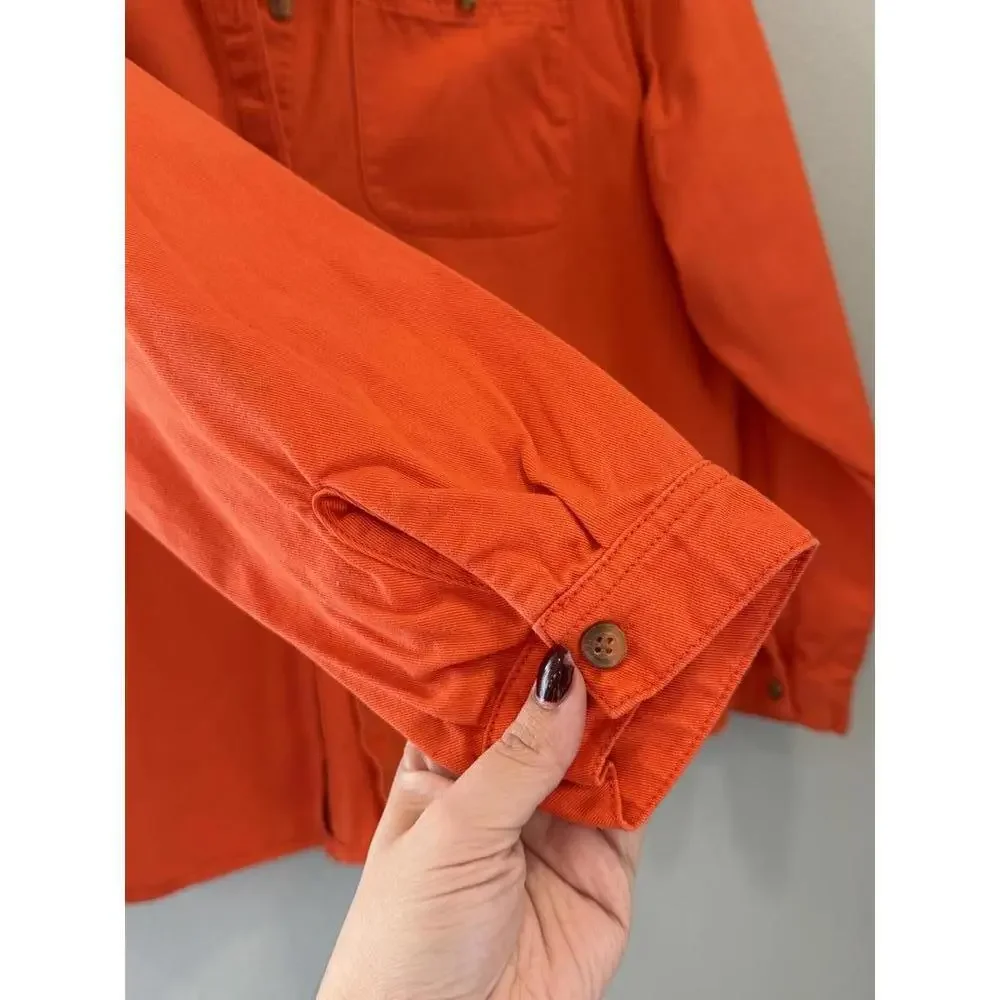 BDG Urban Outfitters Orange Cotton Button Up with Denim Collar, Mens' Medium